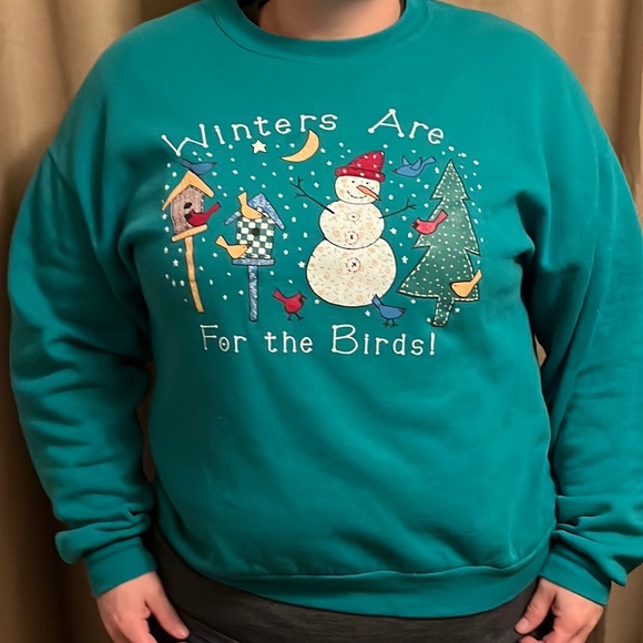 Vintage Christmas Sweat Shirt “Winters are for the Birds” Womens Size XL - Picture 3 of 12